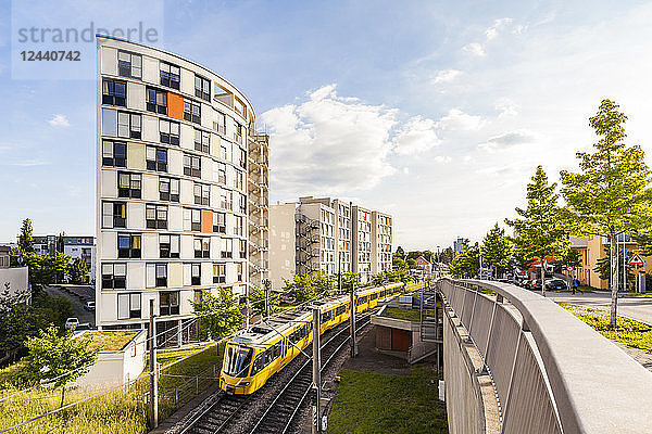 Germany  Stuttgart  high-rise residential building and tram