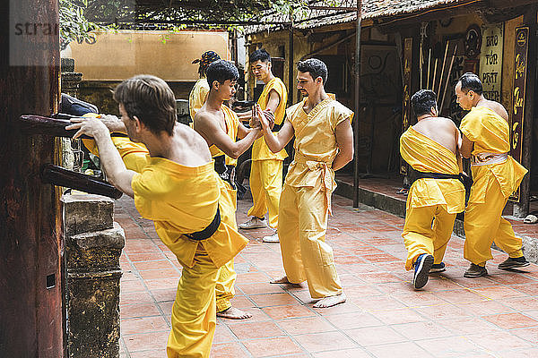 Vietnam  Hanoi  men exercising kung fu  european man learning kung fu