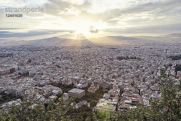 Greece  Attica  Athens  View from Mount Lycabettus over city at sunset