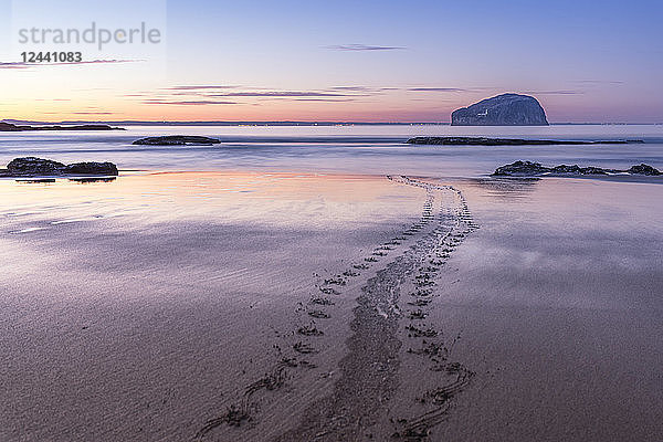 UK  Scotland  North Berwick  Firth of Forth  view to Bass Rock at sunset  long exposure
