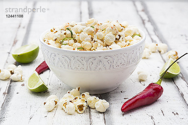 Bowl of popcorn flavoured with chili and lime