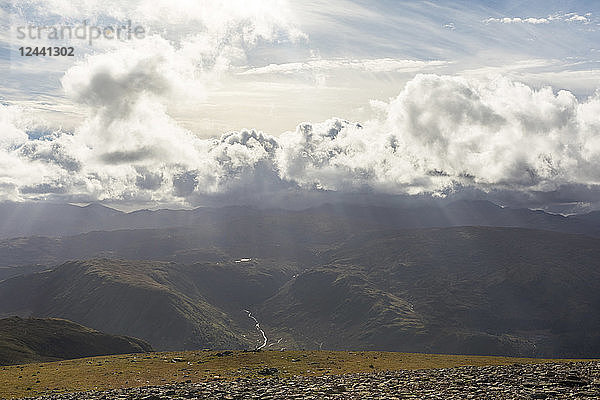 United Kingdom  England  Cumbria  Lake District  view of valleys and clouds from Helvellyn peak