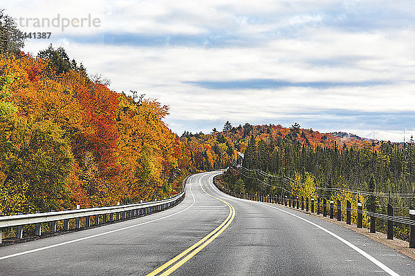 Canada  Ontario  main road through colorful trees in the Algonquin park area