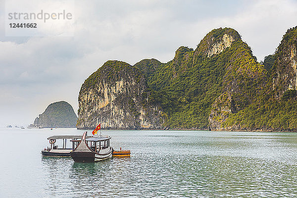 Vietnam  Ha Long bay  with limestone islands and boats