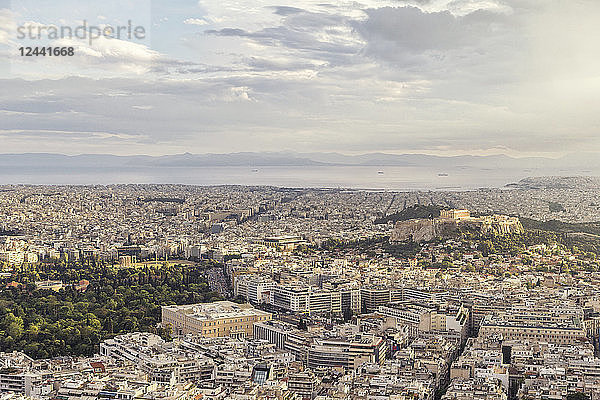 Greece  Attica  Athens  View from Mount Lycabettus over city with Acropolis