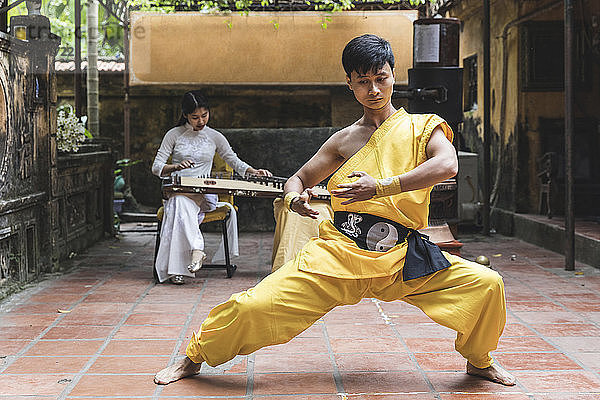 Vietnam  Hanoi  young man exercising Kung Fu