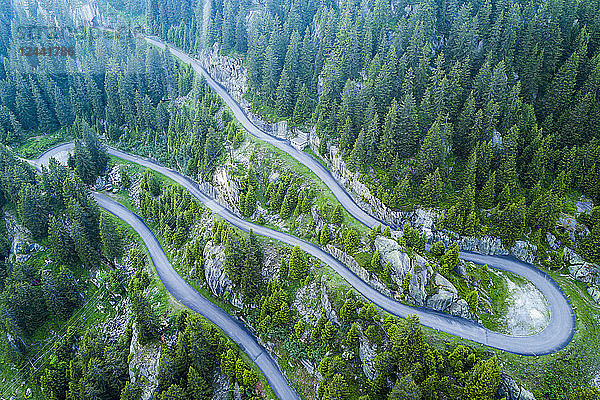 Switzerland  Canton of Uri  Goeschenen  Goescheneralp  Aerial view of mountain pass