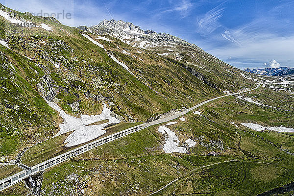 Switzerland  Canton of Uri  Tremola  Aerial view of Gotthard Pass  avalanche protection gallery