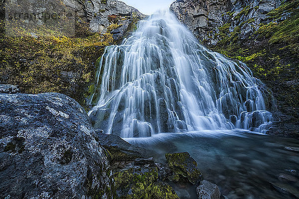 Wasserfall entlang der Straße  Westfjorde  Island