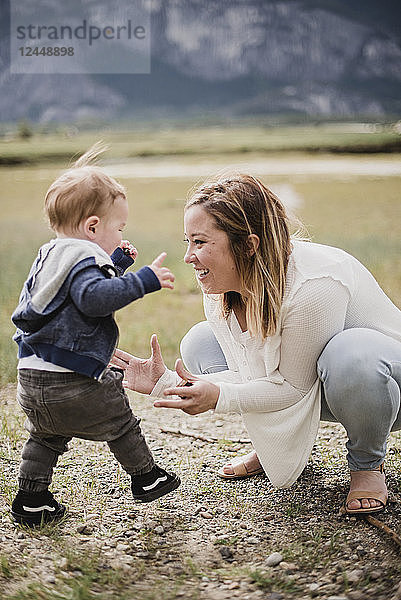 Affectionate mother and baby son