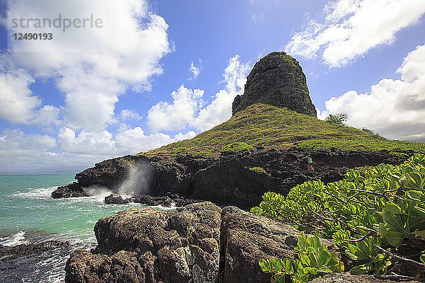 Wanderer erkundet die Insel Mokolii an der Küste von Oahu  Hawaii