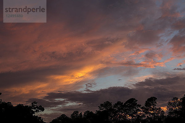 Bunter Sonnenuntergang nach einem Sommergewitter am späten Nachmittag von Raleigh  North Carolina aus gesehen