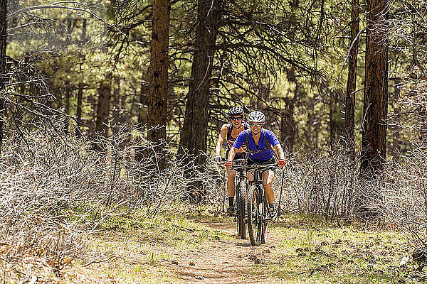 Zwei Frauen beim Mountainbiking auf dem Boggy Draw Trail in der Nähe von Dolores  Colorado.