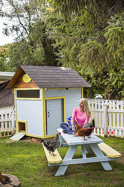 Ein Hinterhof-Hühnerstall in Bellingham  Washington. Hinterhofhühnerställe erfreuen sich landesweit zunehmender Beliebtheit  da die Menschen ihre Lebensmittel lokal beziehen wollen.