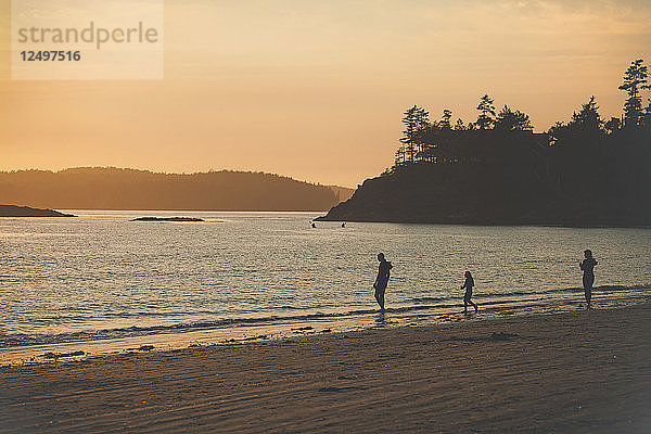 Silhouette einer Familie am Strand im Pacific Rim National Park  Vancouver Island  British Columbia  Kanada