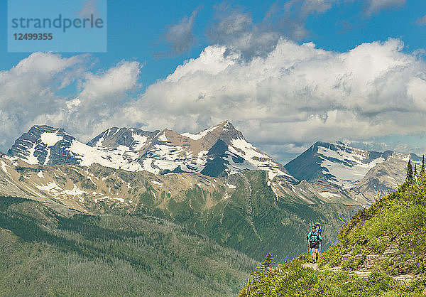 Frauen und Kind wandern auf dem Highline Trail im Glacier National Park  Montana  USA