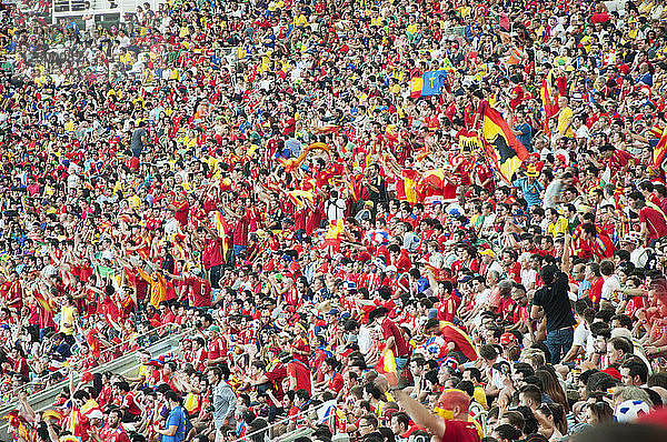 Spanische Fußballfans jubeln im Maracana-Stadion  Rio De Janeiro  Brasilien