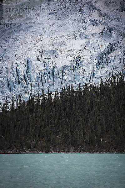 Ein Gletscher über einem See im Mount Robson Provincial Park  British Columbia  Kanada