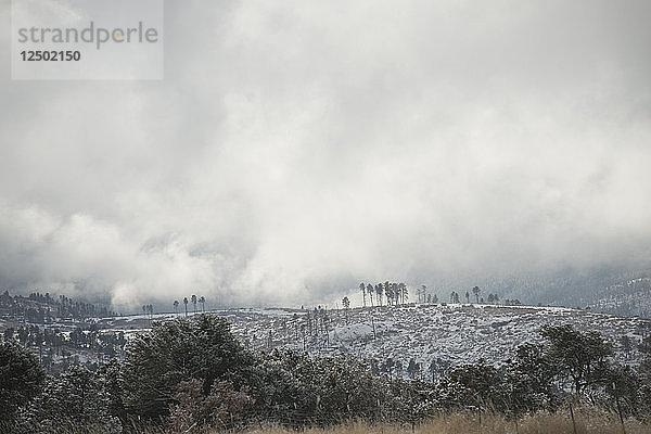 Niedrige Wolken beginnen an einem Wintertag im Santa Fe National Forest am 22. Dezember 2013 zu verglühen.