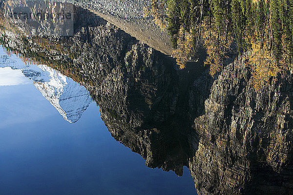 Blick auf die Reflexion des Mount Assiniboine im See