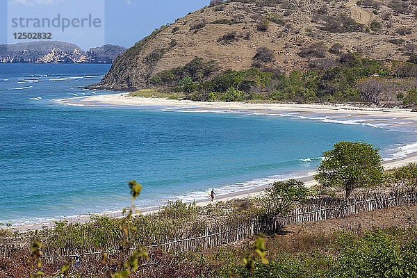 Tropische Landschaft mit Surfer  Sumbawa  Indonesien.