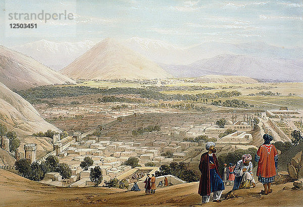 Kabul von der Zitadelle aus  mit Blick auf die alte Stadtmauer  Erster Anglo-Afghanischer Krieg 1838-1842. Künstler: James Atkinson