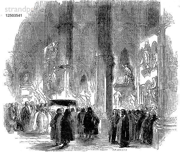 Joseph Addisons Beerdigung im Fackelschein in der Westminster Abbey  1719 (um 1850) Künstler: Unbekannt