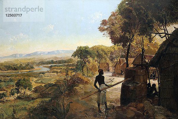 Das Eingeborenendorf am Fluss  1900. Künstler: Unbekannt