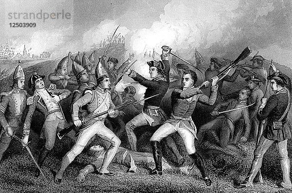 Schlacht von Bennington  Vermont  Amerikanischer Unabhängigkeitskrieg  16. August 1777. Künstler: Unbekannt