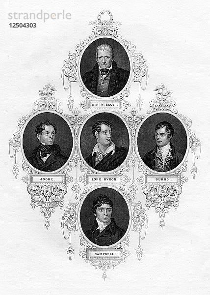 Sir Walter Scott  Thomas Moore  Lord Byron  Robert Burns  Thomas Campbell  1877. Künstler: Unbekannt
