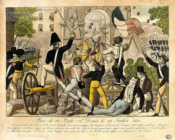 Prise de la Porte St Denis le 28th Juillet 1830  Revolution von 1830  Paris. Künstler: Unbekannt