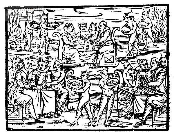 Hexen und Zauberer beim Sabbatschmaus  1608. Künstler: Unbekannt
