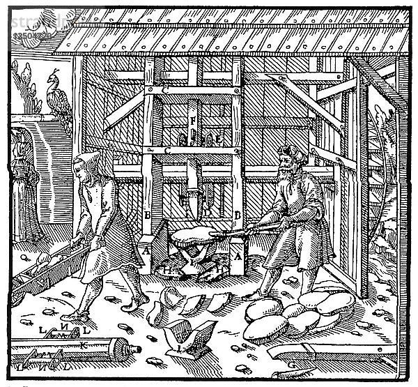 Stempel zum Brechen von Kupferkupellen zur weiteren Veredelung  1556. Künstler: Unbekannt