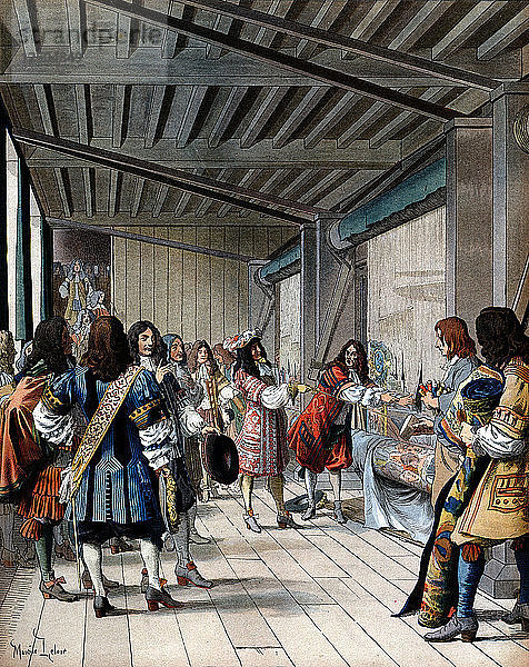 Ludwig XIV. von Frankreich beim Besuch der Gobelins-Werke  17. Jahrhundert (Ende 19. Jahrhundert). Künstler: Unbekannt