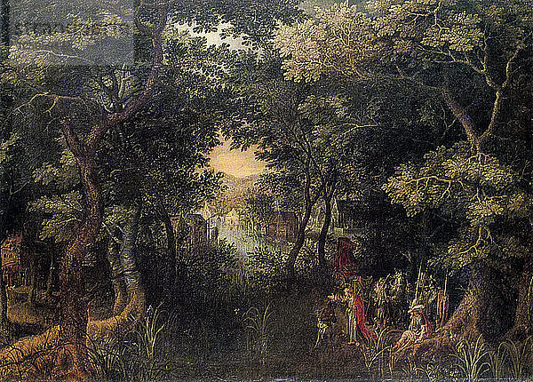 Landschaft mit dem Apostel Philippus  der den Kämmerer tauft  (1590-1632?). Künstler: David Vinckboons