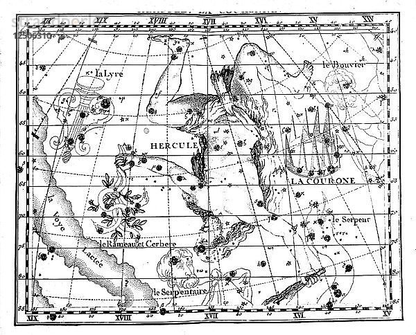Astronomische Karte  zentriert auf das Sternbild des Herkules  1775. Künstler: Jean Fortin