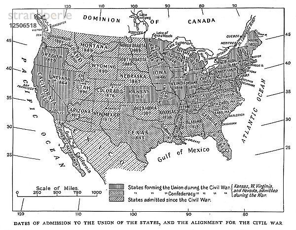 Daten der Aufnahme in die Union der Staaten und die Ausrichtung auf den Bürgerkrieg  1933. Künstler: Unbekannt