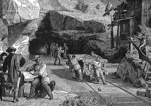 Bau des St. Gotthardtunnels unter den Alpen  1880. Künstler: Unbekannt