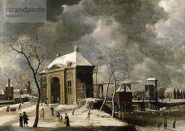 Mutmaßliche Ansicht eines Amsterdamer Tors im Winter  1622. Künstler: Abrahamsz Beerstraten