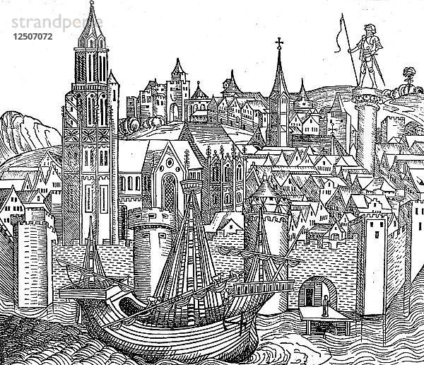 Ansicht der befestigten Stadt  1493. Künstler: Unbekannt