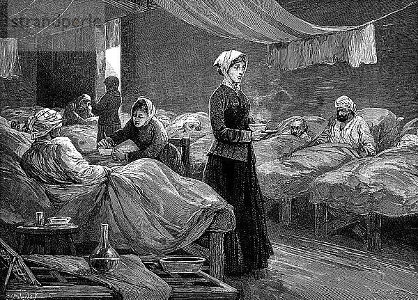 Florence Nightingale im Barackenhospital in Skutari  um 1880. Künstler: Unbekannt