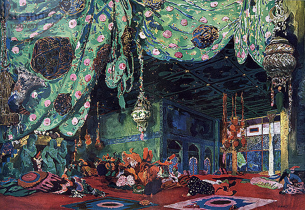 Bühnenbild für das Ballett Scheherazade  um 1913. Künstler: Leon Bakst