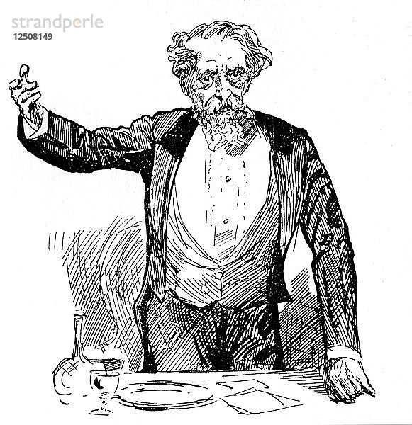 Charles Dickens hält eine Rede nach dem Essen  um 1860. Künstler: Unbekannt