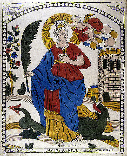 Heilige Margarete oder Marina von Antiochien  jungfräuliche christliche Märtyrerin aus dem frühen 4. Jahrhundert  19. Künstler: Anon