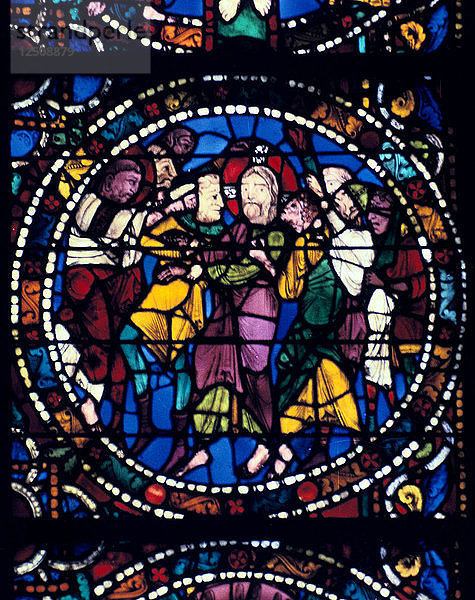 Die Verhaftung Christi (Kuss des Judas)  Glasmalerei  Kathedrale von Chartres  1194-1260. Künstler: Unbekannt