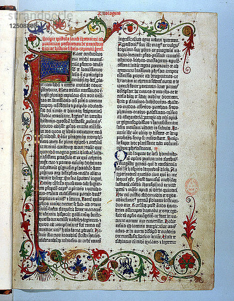 Seite aus einer Gutenberg-Bibel  1455. Künstler: Johannes Gutenberg