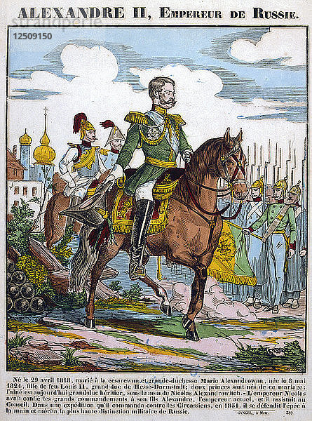 Alexander II.  Zar von Russland  bei der Truppenschau  um 1855. Künstler: Anon