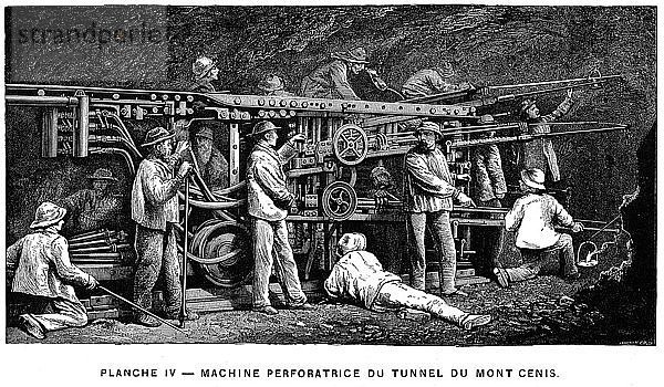 Druckluftgesteinsbohrer von Germain Sommeillers beim Ausbruch des Mont Cenis-Tunnels  1874. Künstler: Unbekannt