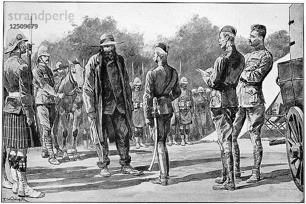 Piet Cronje  Burenführer und Soldat  kapituliert vor Lord Roberts  Paardeberg  1900. Künstler: Richard Caton Woodville II