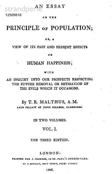 Titelblatt von Essay on the Principle of Population von Thomas Malthus  1806. Künstler: Thomas Malthus